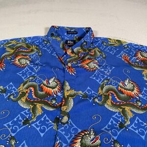 Ringo Sport Shirt Mens XL Blue Dragon Hawaiian Short‎ Sleeve All Over Print AOP